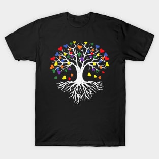 Tree Root Gay Pride Cute Heart Leaves Proud LGBT-Q Ally T-Shirt